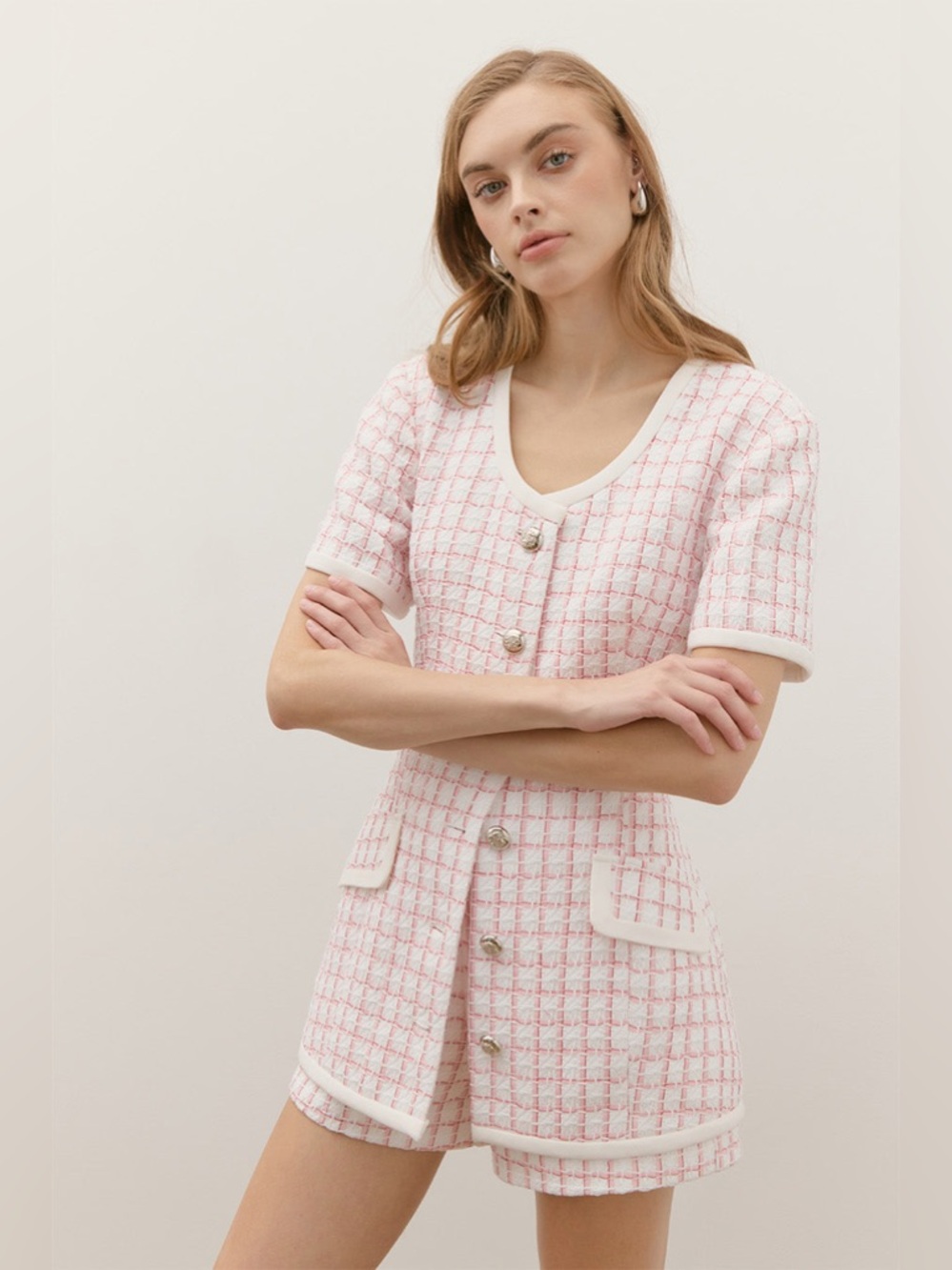 Maude Club Frances Jacket in Pink Tweed with matching Bianca short Size S NWT